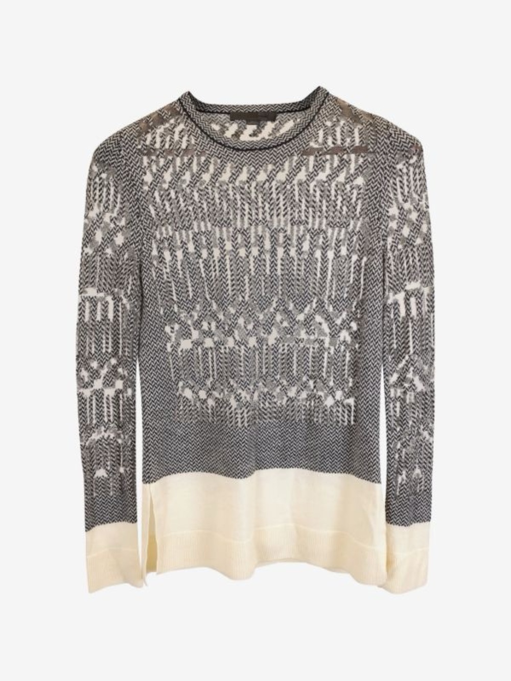 Alexander Wang Gray Open-Knit Crewneck Sweater with White Layered Hem